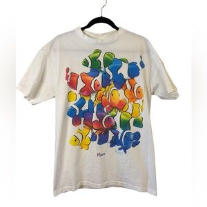 Vintage Dolphin Shirt Company White Tee with Colorful Fish Design